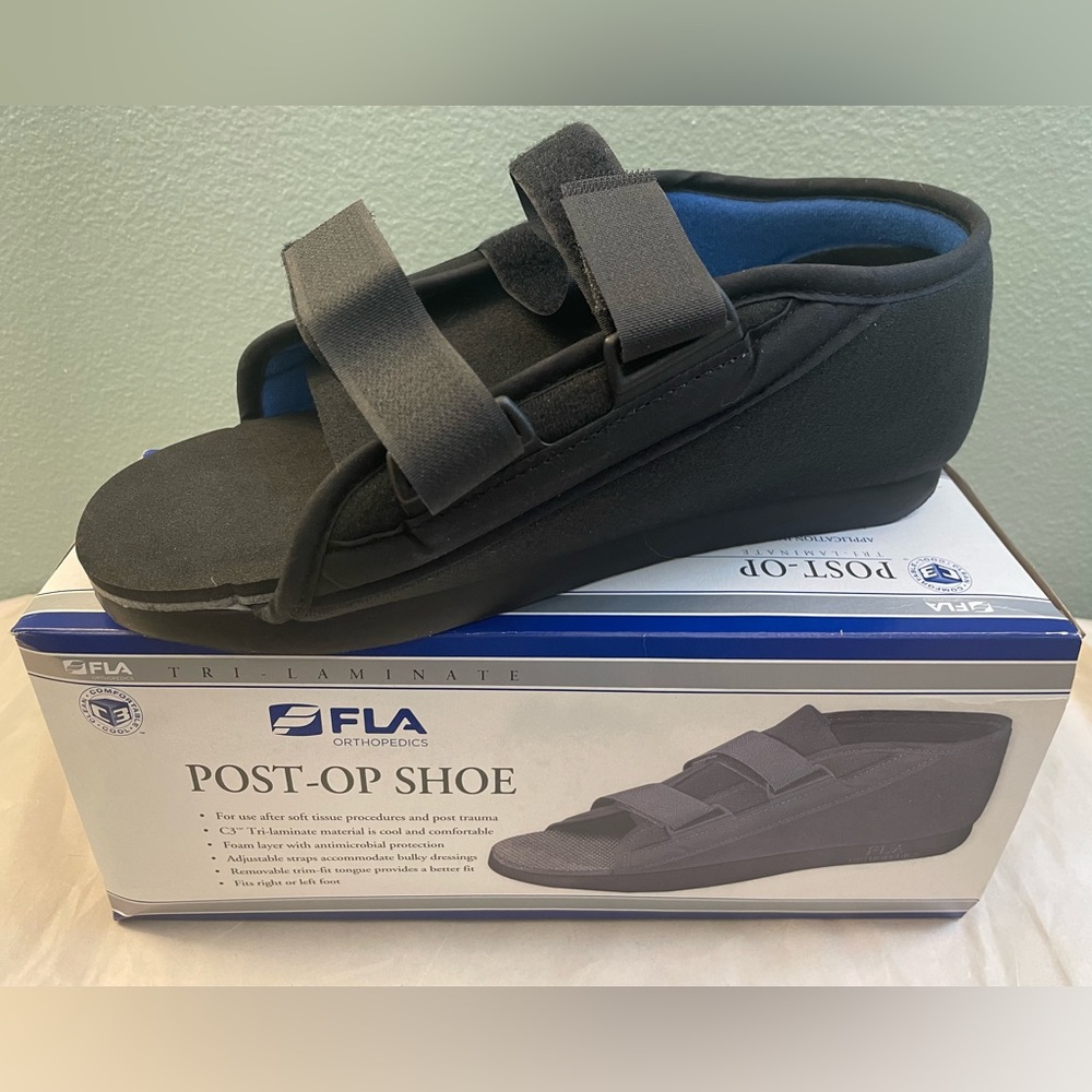 FLA Orthopedics Post-Op Shoe, Black, Size L, never used.